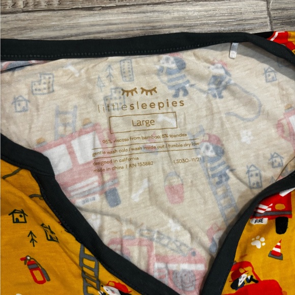 Little Sleepies Mustard Fire Truck Long Sleeve Top - Picture 2 of 3